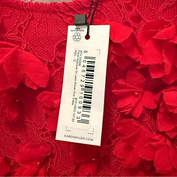 Red Floral Appliqué Lace Midi Dress – NWT – Size 8 - Picture 10 of 15